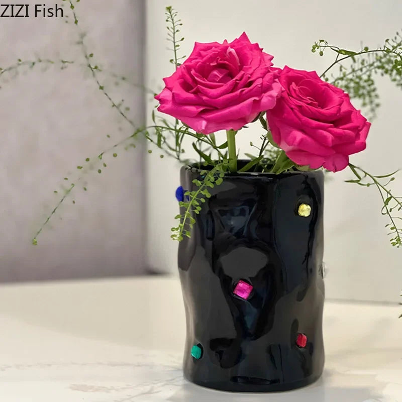 DecorBites™ Gemstone Ceramic Vase: Desk Decor, Floral Arrangement, Room Aesthetic