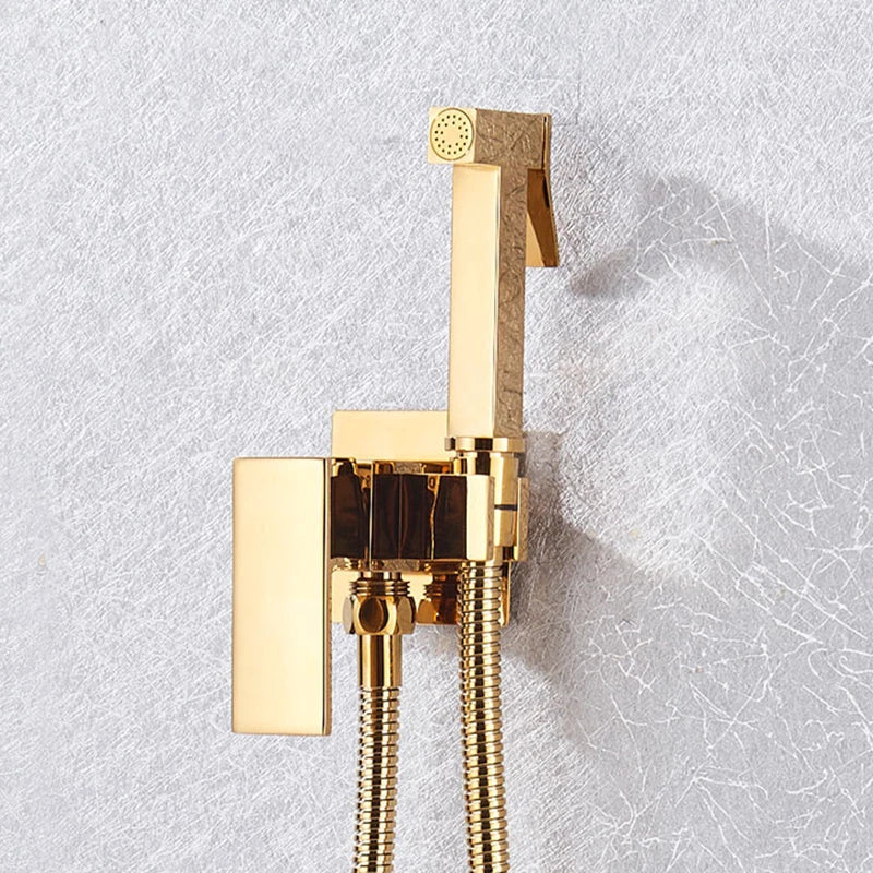 DecorBites™ Brass Bidet Faucet: Cold Hot Water Mixer, Square Shower Sprayer Head, Toilet Tap