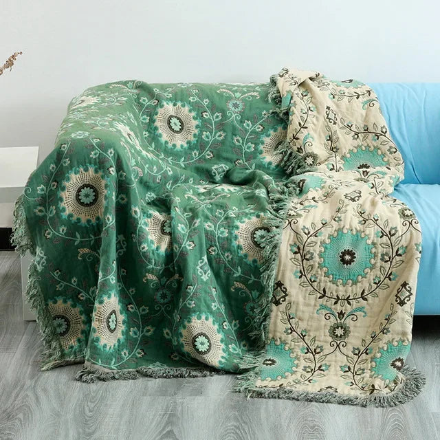 DecorBites™ Gauze Flowers Double-Sided Cotton Throw Blanket with Tassels