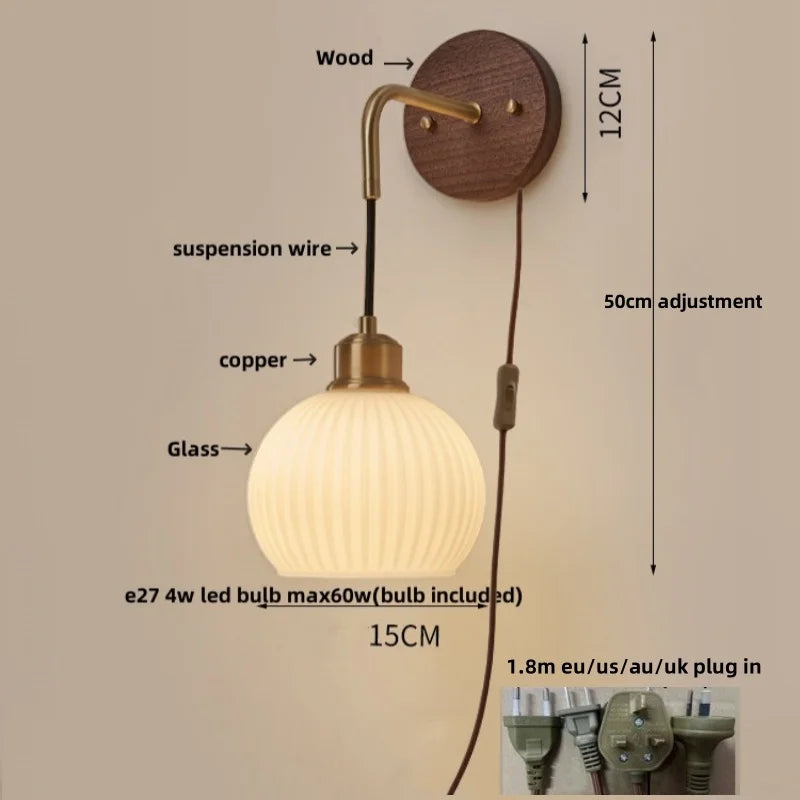 DecorBites™ Copper Adjustable LED Wall Light - Modern Nordic Design, Pull Chain Switch, White Glass