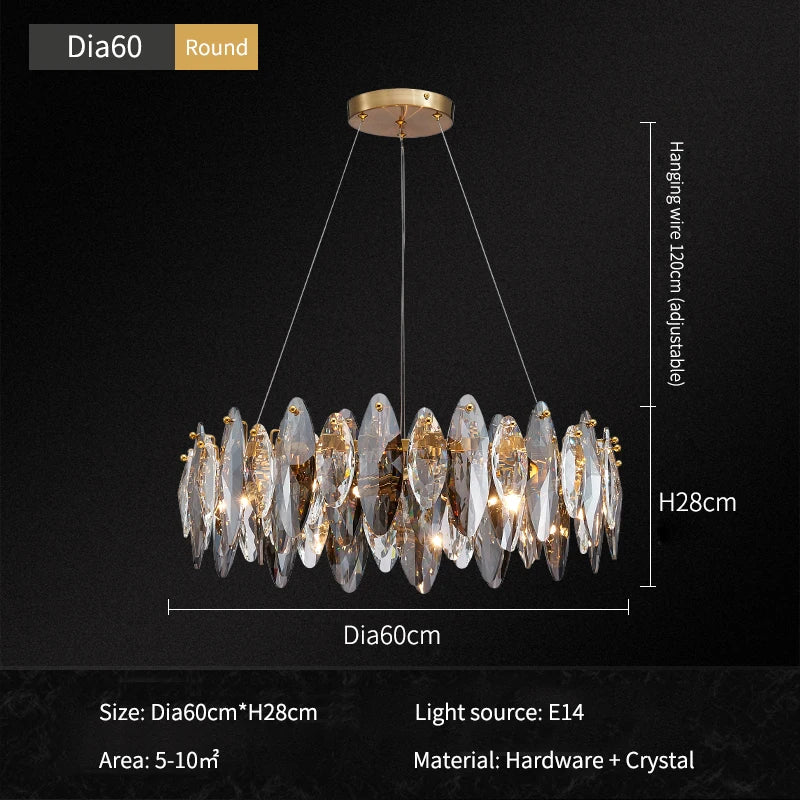DecorBites™ Ash Crystal Ceiling Chandeliers: Modern Home Decor Hanging Lighting