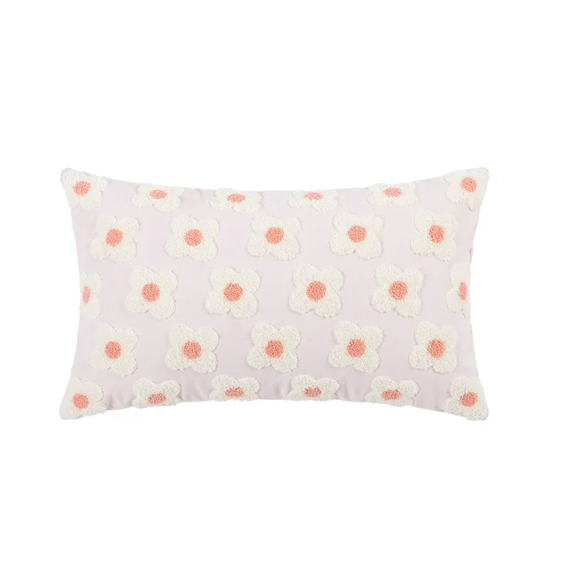 DecorBites™ Embroidered Flora Cotton Canvas Pillow Cover 30x50cm Yellow Zigzag Sham