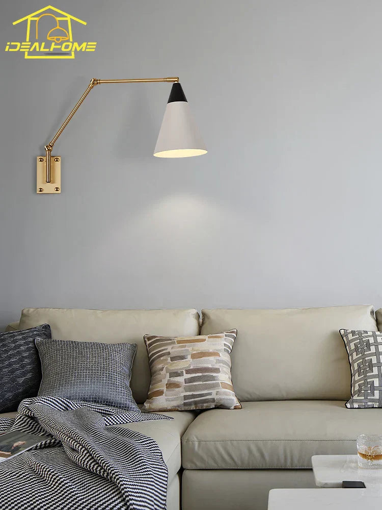 DecorBites™ Gold Lustre Copper Swing Arm Wall Lamp LED E27 for Villa Bedroom Study