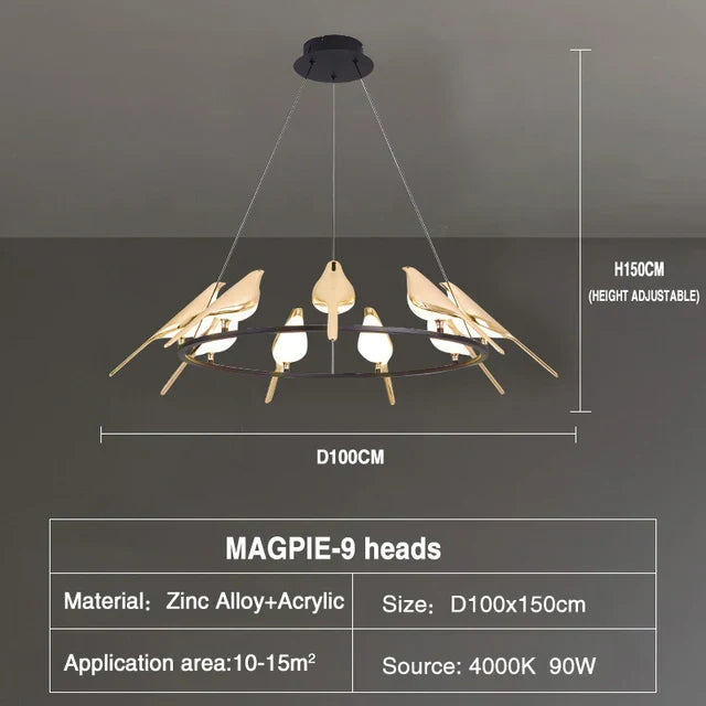 DecorBites™ LED Magpie Bird Pendant Light Chandelier - Modern Decor for Living & Dining Room