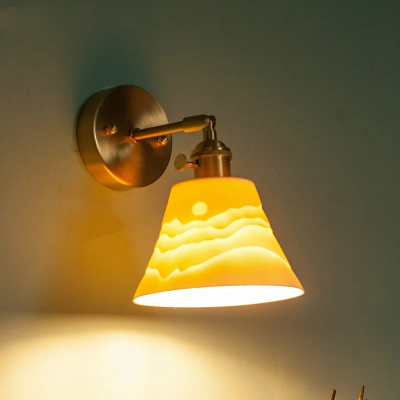 DecorBites™ Brass Ceramic LED Wall Light | Nordic Modern Bedside Lamp for Bedroom, Bathroom, and Sofa