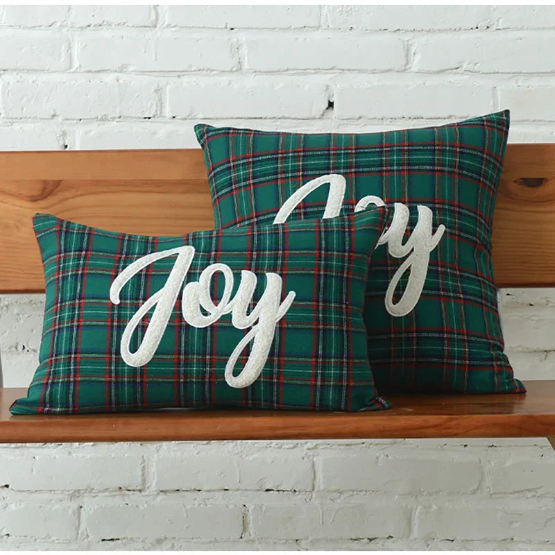 DecorBites™ Christmas Letter Embroidery Plaid Cushion Cover Set