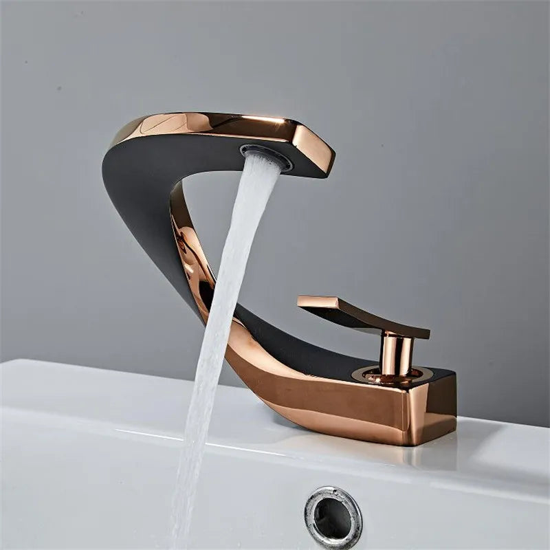 DecorBites™ Gold & White Bathroom Basin Faucet Deck Mounted Sink Tap, Brass with Rose Gold Accent