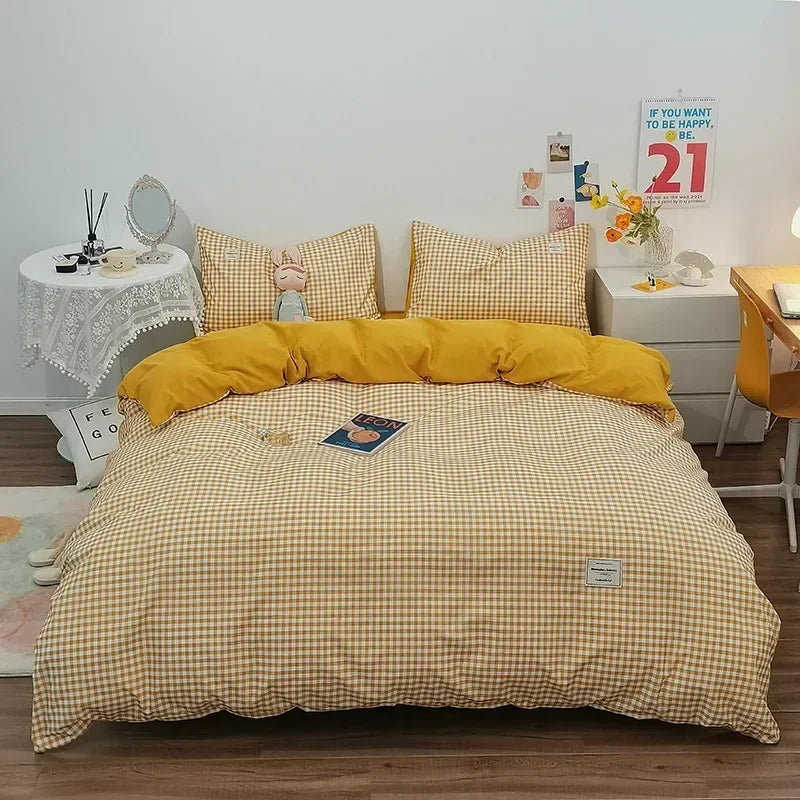 DecorBites™ Japanese Grid Print Bedding Set for All Seasons, Queen/King Size Quilt Cover