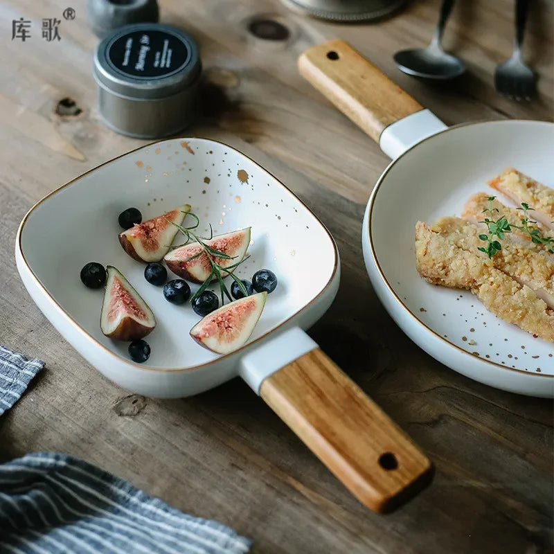 DecorBites™ Ceramic Wood Handle Bowl: Nordic Style Salad & Noodle Tableware