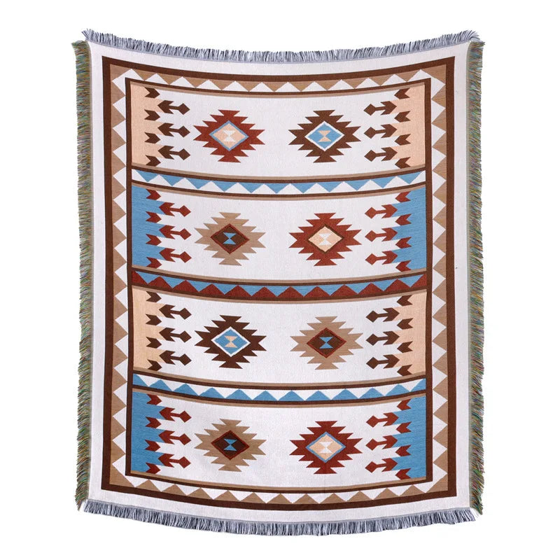 DecorBites™ Beach Blanket Sofa Cover - American Country Plaid Blanket - Cotton Tassel Throw Tapestry