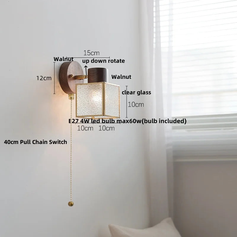 DecorBites™ LED Walnut Wood Wall Sconce Clear Glass Bathroom Mirror Light
