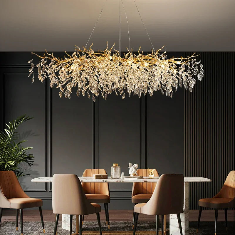 DecorBites™ Crystal Chandelier: Gold Branch Lustre Pendant Light for Dining Room