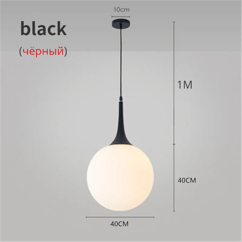 DecorBites™ Glass Ball LED Pendant Lights for Modern Living Room, Black/White Horn Fixtures