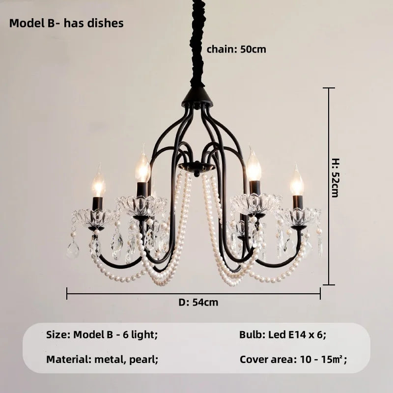 DecorBites™ Black E14 Candle Chandelier: French Living Room Pendant Lighting for Home Decor