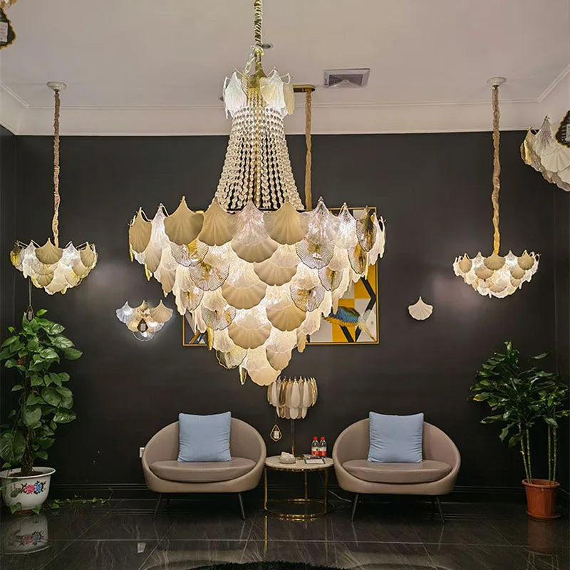 DecorBites™ Ginkgo Gold LED Chandelier Fixture for Living Room