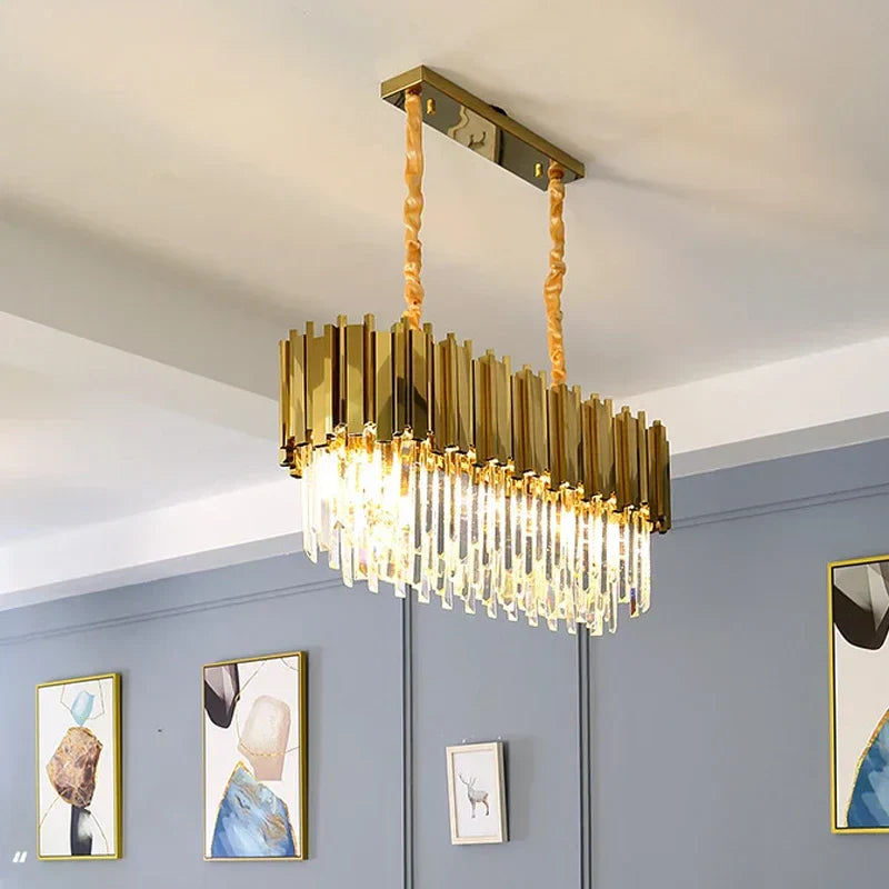 DecorBites™ Golden Stainless Steel Crystal Chandelier: Modern Round LED Light for Dining Room