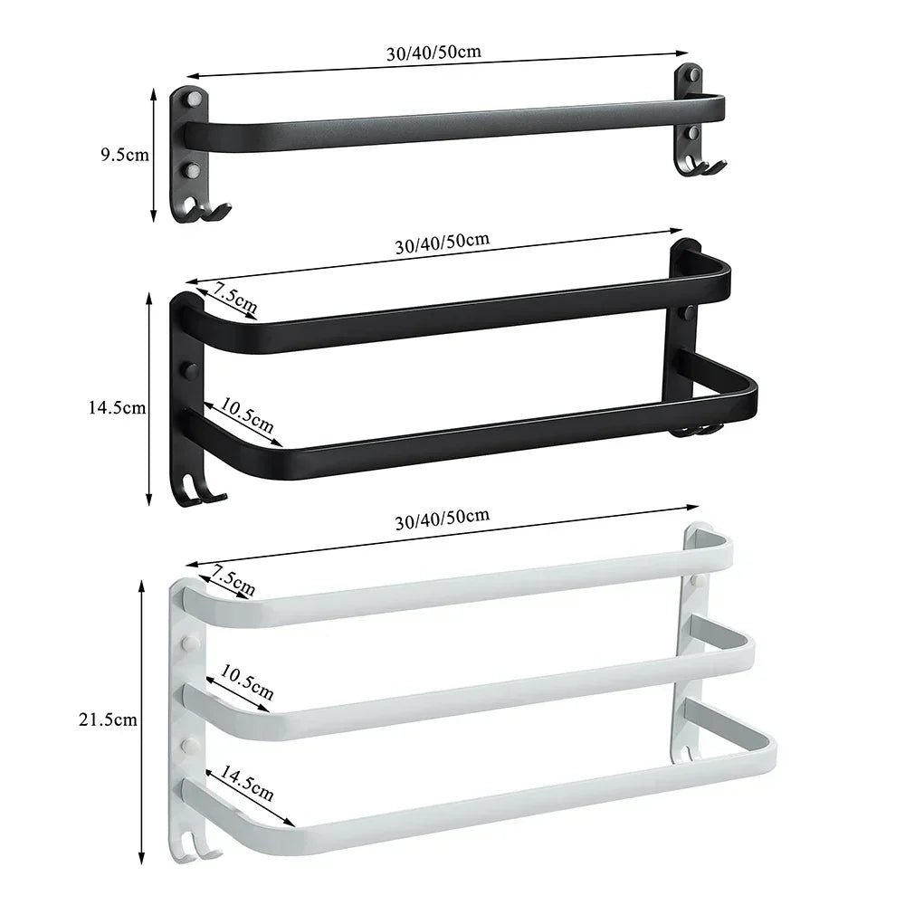DecorBites™ Aluminum Bathroom Towel Rack with Hook, Wall Mounted Multiple Layer Cloth Hanger