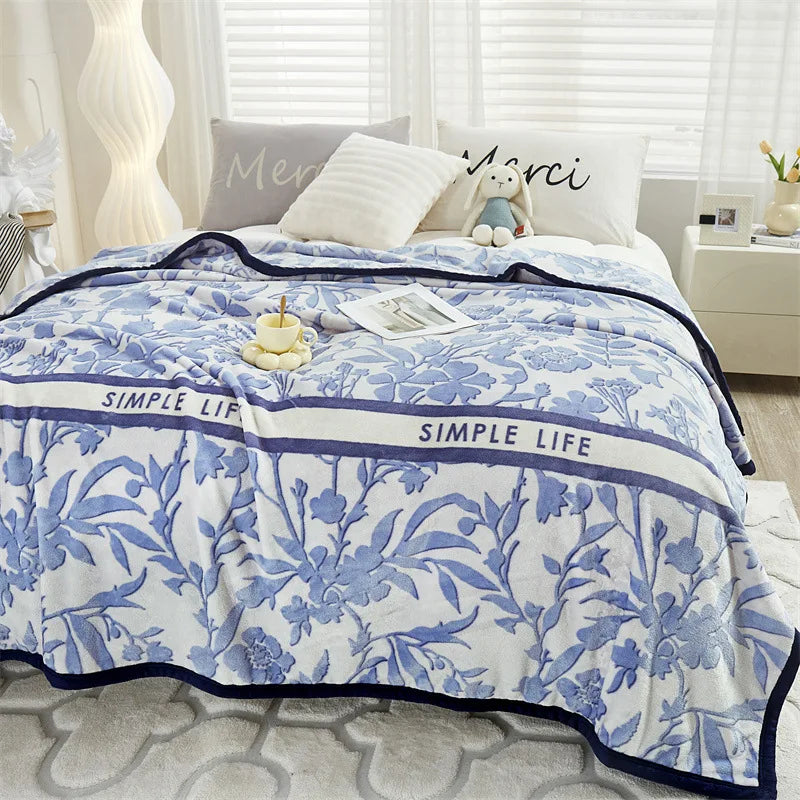 DecorBites™ Cozy Flannel Blanket for All Seasons: Double-Sided Velvet Bed Cover, Single Double