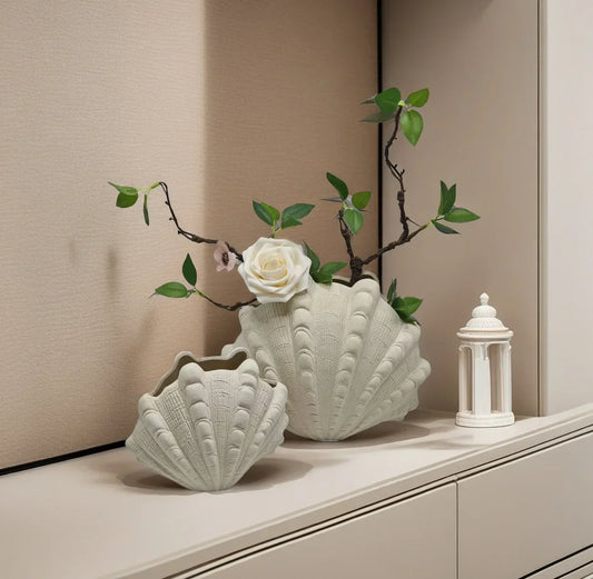 "DecorBites™ Ceramic Clam Shell Vase for Home Decor and Terrarium Arrangements"