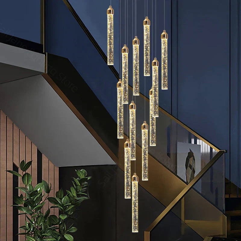 DecorBites™ Crystal Staircase Chandelier: Modern LED Living Room Lamp for Deluxe Home Decor