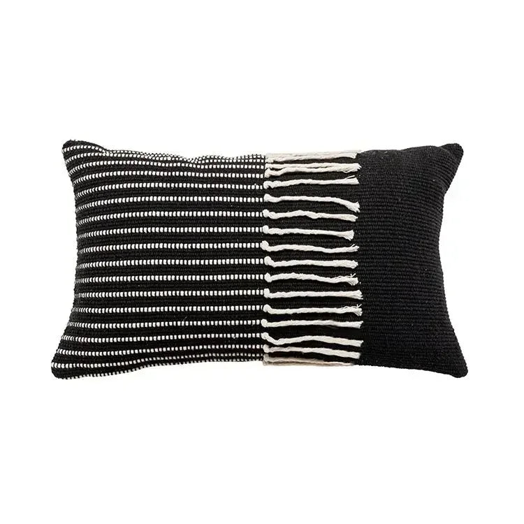 DecorBites™ Geometric Tufted Tassel Cushion Cover Cotton Canvas Fall Pillow Cover