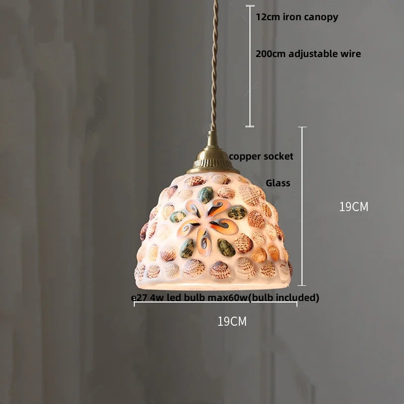 DecorBites™ Conch Glass LED Pendant Light Fixture Tiffany Children Dining Room Hang Lamp