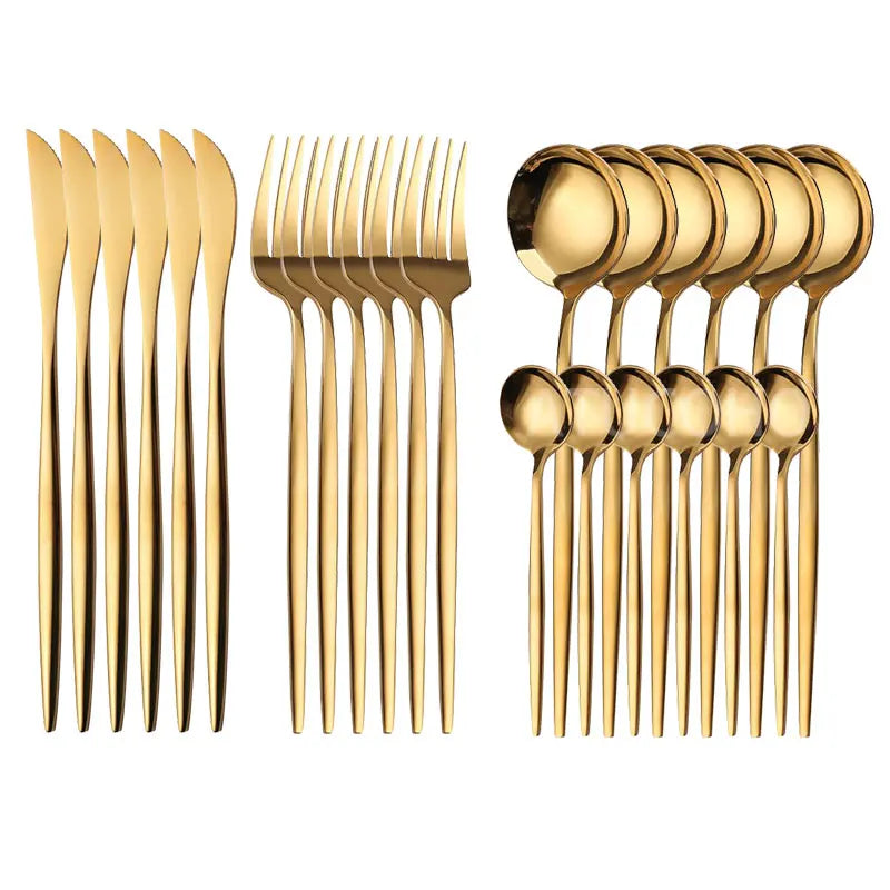DecorBites™ 24-Piece Gold Stainless Steel Cutlery Set - Elegant Tableware Gift Box