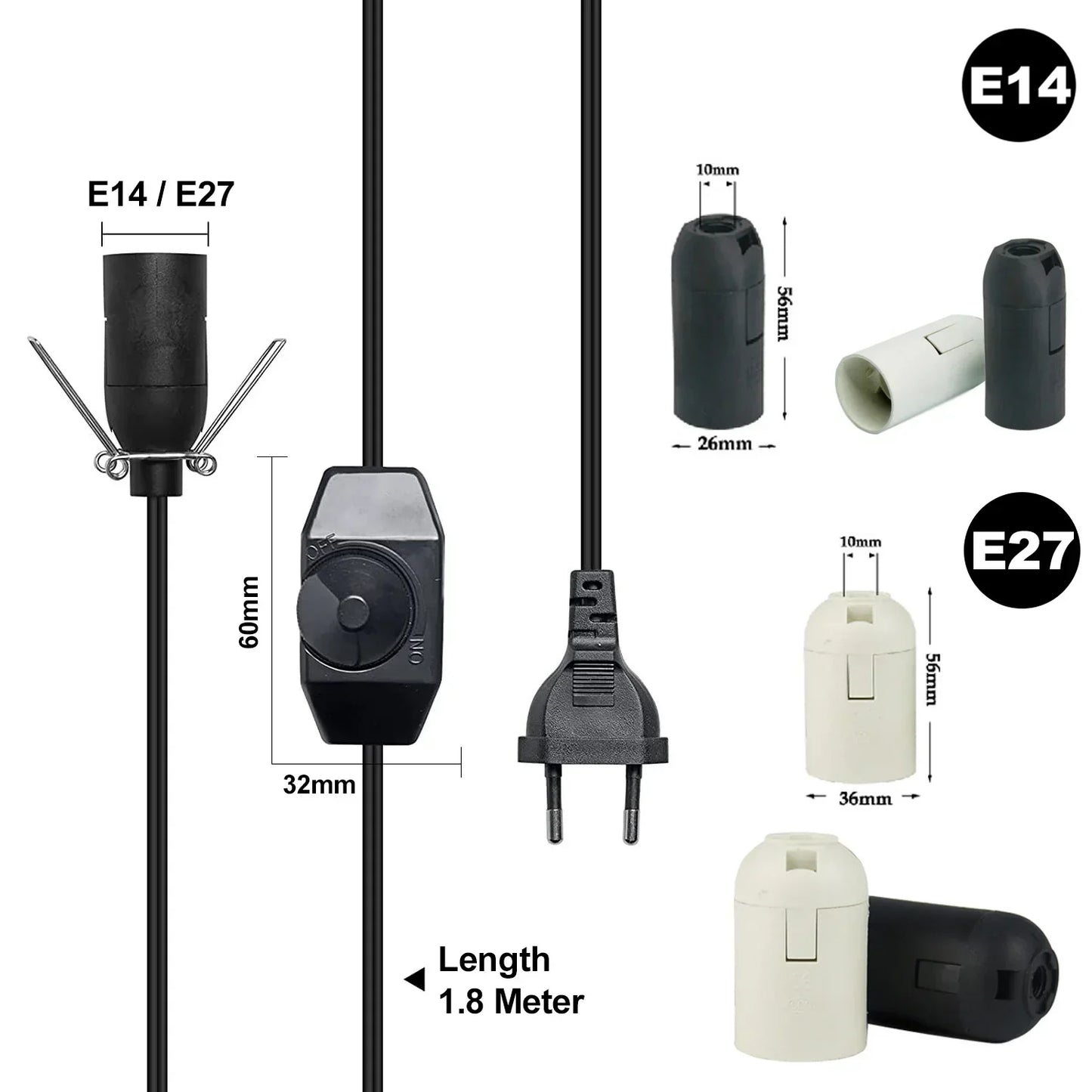 DecorBites™ Decorative Lamp Cord with Dimmer Switch and E14 E27 Socket