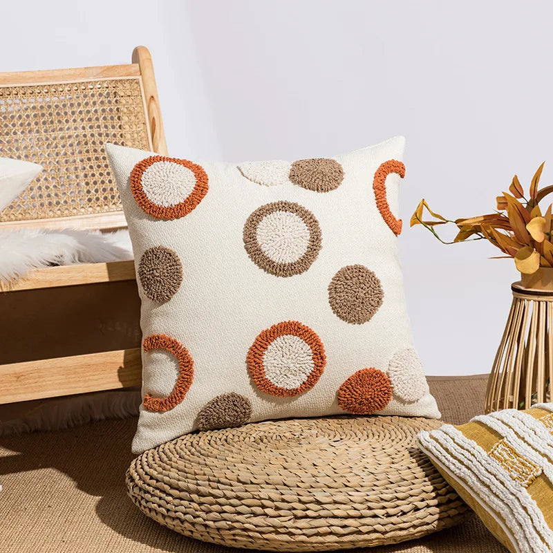 DecorBites™ Boho Loop Tufte Embroidered Cushion Cover Moroccan Geometric Decor Pillow