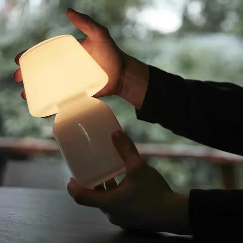 DecorBites™ Apollo Mushroom Glass Table Lamp - White Glass Bedside Night Light