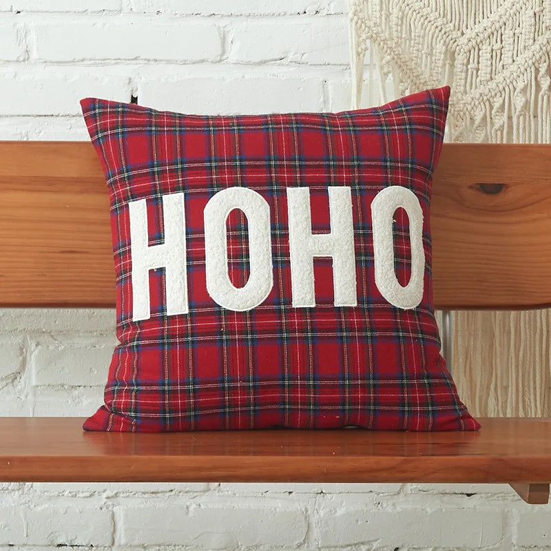 DecorBites™ Christmas Letter Embroidery Plaid Cushion Cover Set
