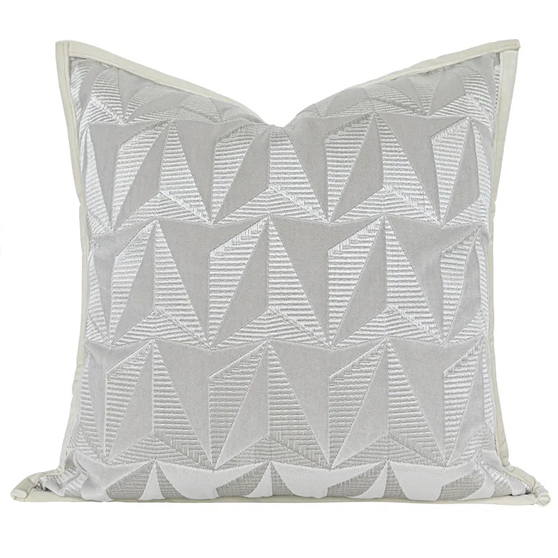 DecorBites™ Conical Geometric Embroidery Cut Velvet Pillow Cover Silver Luxe Square Cushion