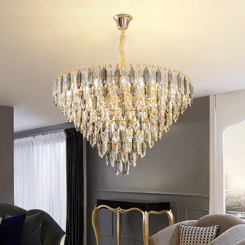 DecorBites™ Crystal Chandelier: Elegant Small Duplex Living Room Loft Hotel Lobby Staircase Lighting