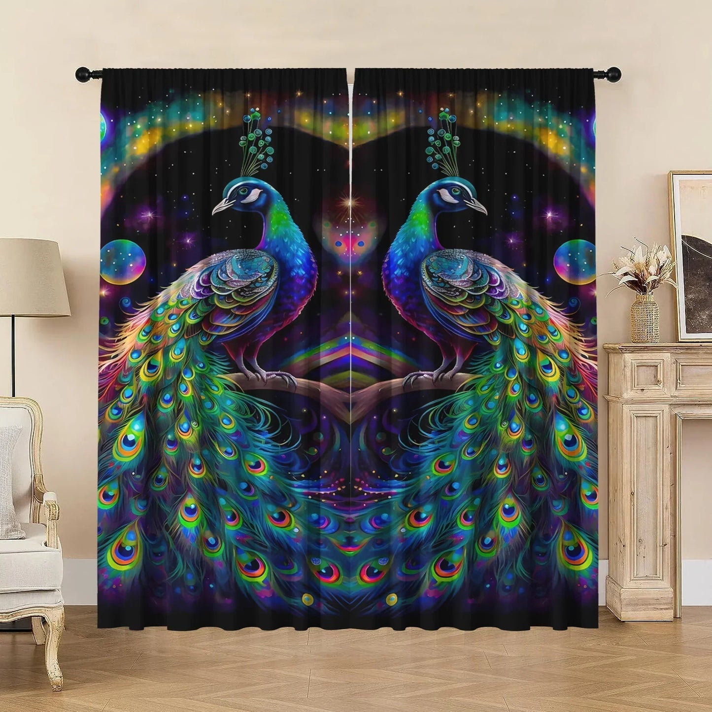 DecorBites™ Good Luck Peacock Home Decoration Curtains for Happy New Year