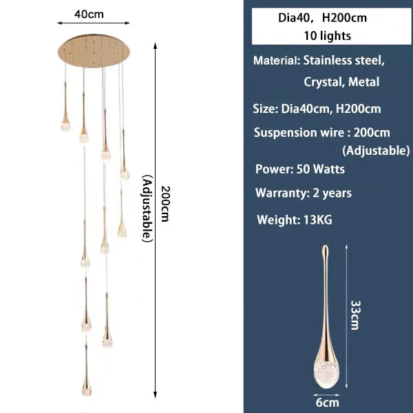 DecorBites™ Crystal LED Staircase Chandelier - Luxe Lighting for Hotel, Living Room, & Lobby