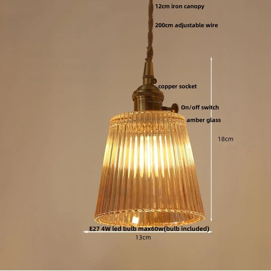 DecorBites™ Amber Flower Glass Pendant Lamp LED Knob Switch Nordic Modern Hanging Lights