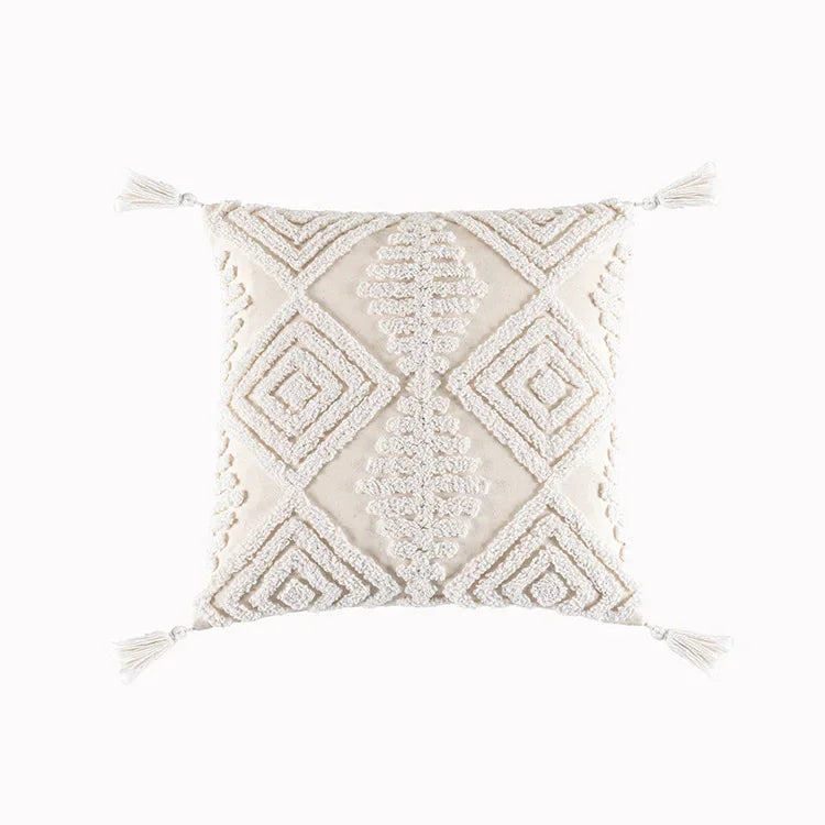 DecorBites™ Cotton Tassels White Cushion Covers 45x45/30x50cm - Square Geometry Pillowcase