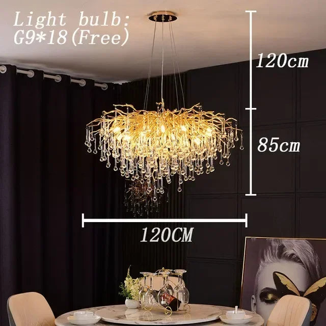 DecorBites™ Crystal LED Living Room Chandelier, Modern Luxury Water Drop Pendant Lamp