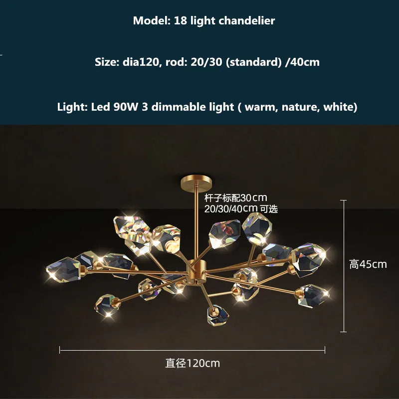 DecorBites™ Copper LED 3-Light Dimmable Crystal Chandelier