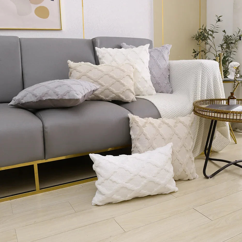DecorBites™ Fluffy Embroidery Diamond Cushion Cover for Home Decor - 45x45cm