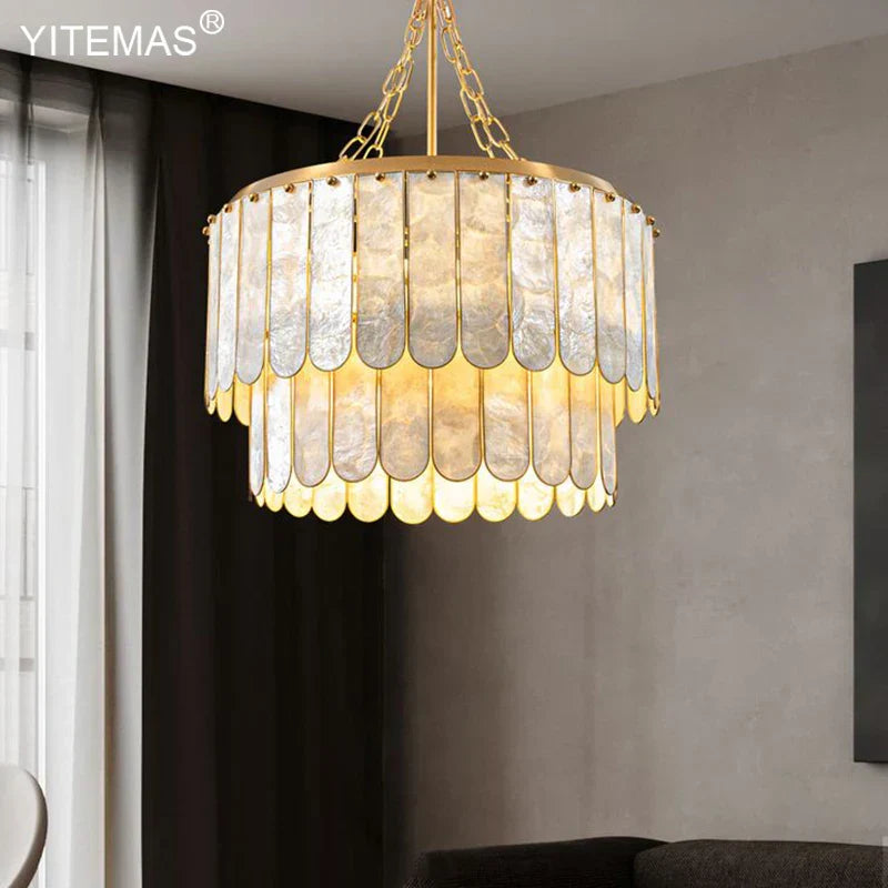 DecorBites™ Gold Shell Chandelier: Elegant Hanging Lighting for Living Room, Bedroom, Kitchen
