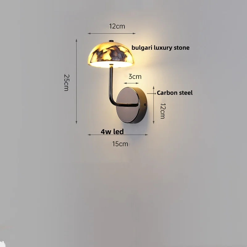 DecorBites™ Carbon Steel LED Wall Lamp with Pull Chain Switch & Marble Stone Fixtures