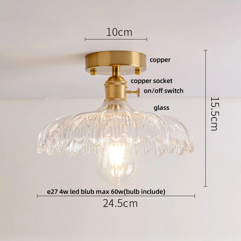 DecorBites™ Lotus Leaf LED Ceiling Lamp Purple Glass Nordic Copper Interior Lighting