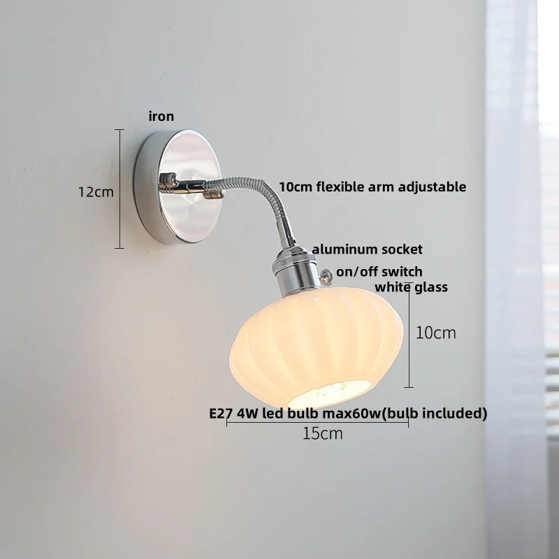 DecorBites™ Adjustable Arm LED Wall Light Fixture with Pull Chain Switch, White Glass