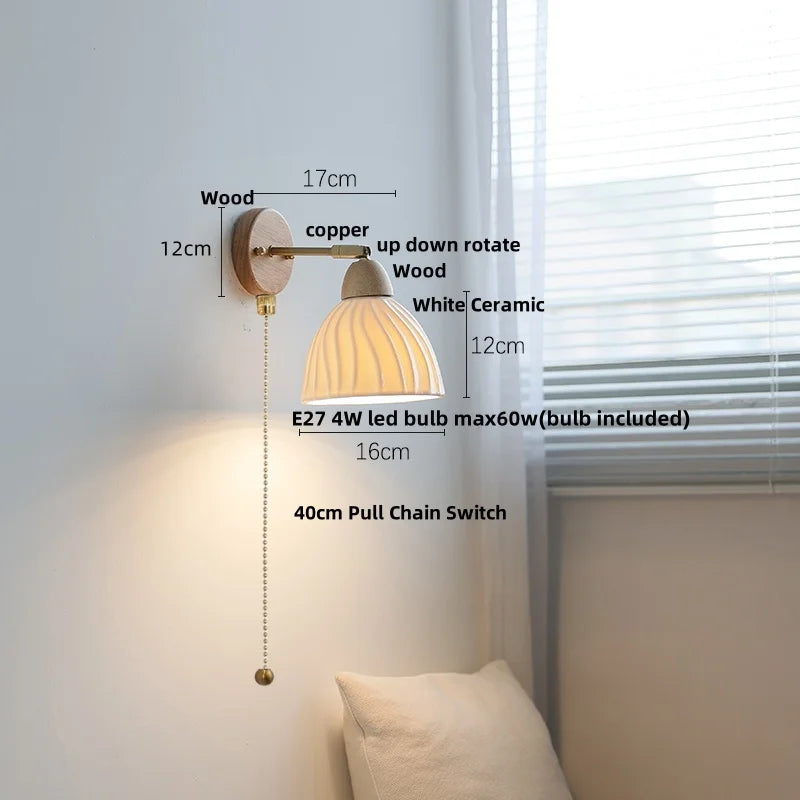 DecorBites™ Iron Wood LED Wall Light Fixture Rotate Bedside Lamp Aplique Pared
