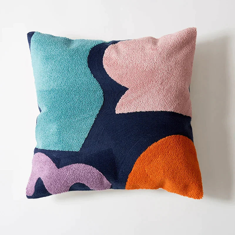 DecorBites™ Abstract Embroidered Pillow Cover 45x45cm Pink Beige for Living Room