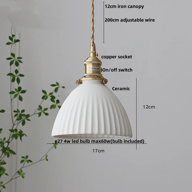 DecorBites™ LED Rose Flower Pendant Lamp Ceramic Wood Nordic Modern Hanging Light