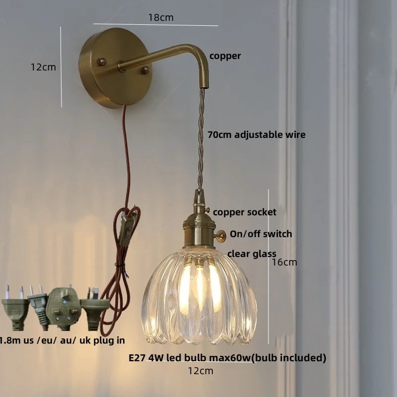 DecorBites™ Glass Adjustable LED Wall Lamp with Pull Chain Switch, Modern Nordic Design