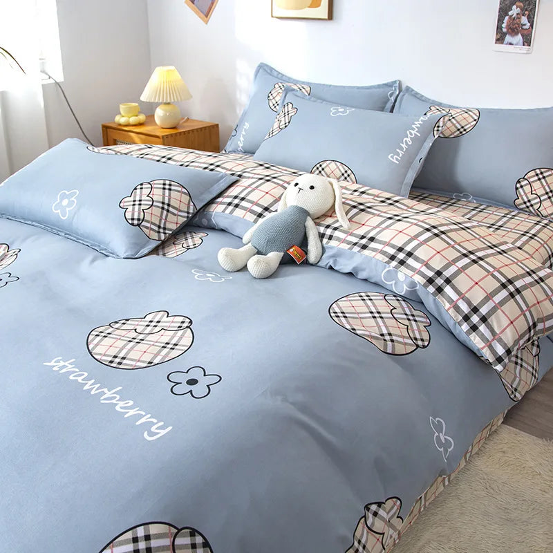 DecorBites™ Cartoon Lattice Floral Geometric Pattern Bedding Set