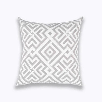 DecorBites™ Geometric Embroidered Cushion Cover Light Grey Cotton 45x45cm